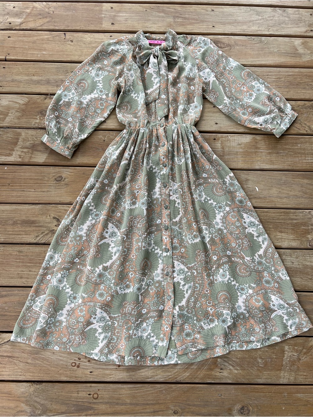 BURU Pink Label Paisley Tie-Neck Midi Dress